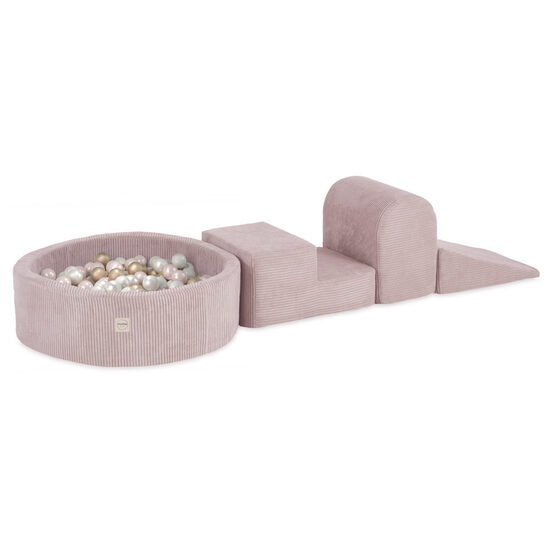 PLUSH NEST Playground 3 elements + dry pool 90x30cm (+200 balls: pearl, gold, pearl light pink), light pink, premium corduroy